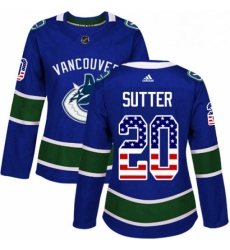 Womens Adidas Vancouver Canucks 20 Brandon Sutter Authentic Blue USA Flag Fashion NHL Jersey 
