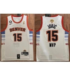 Men Denver Nuggets 15 Nikola Jokic White 2023 Finals Champions MVP Icon Edition Stitched Basketball Jersey