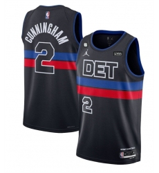 Men Detroit Pistons 2 Cade Cunningham Black 2022 23 City Edition With NO 6 Patch Stitched Basketball Jersey