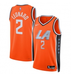 Men Los Angeles Clippers 2 Kawhi Leonard Orange 2025 26 City Edition Stitched Jersey
