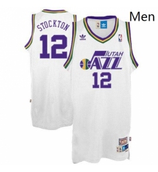 Mens Adidas Utah Jazz 12 John Stockton Swingman White Throwback NBA Jersey