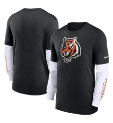 Men Cincinnati Bengals Heather Black Slub Fashion Long Sleeve T Shirt