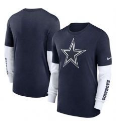 Men Dallas Cowboys Heather Navy Slub Fashion Long Sleeve T Shirt