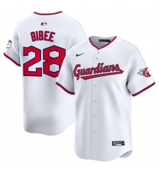 Men Cleveland Guardians 28 Tanner Bibee White Home Limited Stitched Baseball Jersey