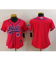 Women Buffalo Bills Red Team Big Logo With Patch Cool Base Stitched Baseball Jersey 1