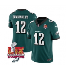 Men Philadelphia Eagles 12 Randall Cunningham Green 2025 Eagles Logo Super Bowl LIX Patch New F U S E  Vapor Limited Stitched Football Jersey