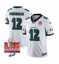 Men Philadelphia Eagles 12 Randall Cunningham White 2025 Eagles Logo Super Bowl LIX Patch New F U S E  Vapor Limited Stitched Football Jersey