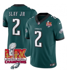 Men Philadelphia Eagles 2 Darius Slay JR Green 2025 Eagles Logo Super Bowl LIX Patch New F U S E  Vapor Limited Stitched Football Jersey