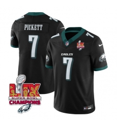 Men Philadelphia Eagles 7 Kenny Pickett Black 2025 Eagles Logo Super Bowl LIX Patch New F U S E  Vapor Limited Stitched Football Jersey