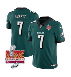 Men Philadelphia Eagles 7 Kenny Pickett Green 2025 Eagles Logo Super Bowl LIX Patch New F U S E  Vapor Limited Stitched Football Jersey