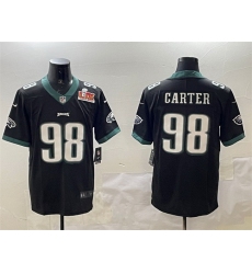 Men Philadelphia Eagles 98 Jalen Carter Black 2025 Super Bowl LIX Patch Vapor Untouchable Limited Stitched Football Jersey