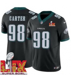 Men Philadelphia Eagles Jalen Carter #98 Black 2024 2025 Super Bowl LIX F U S E Stitched NFL Jersey