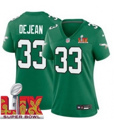 Women Philadelphia Eagles Cooper DeJean #33 Kelly Green 2024 2025 Super Bowl LIX F U S E Stitched NFL Jersey