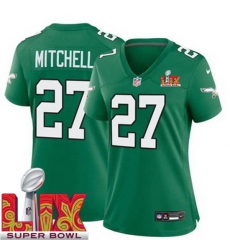 Women Philadelphia Eagles Quinyon Mitchell #27 Kelly Green 2024 2025 Super Bowl LIX F U S E Stitched NFL Jersey