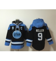 Men Utah Hockey Club 9 Clayton Keller Black Blue Ageless Must Have Lace Up Pullover Hoodie