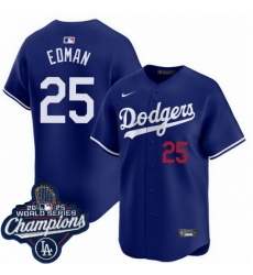 Men Los Angeles Dodgers 25 Tommy Edman Cool Base 2025 World Champions Stitched Baseball Jersey Blue