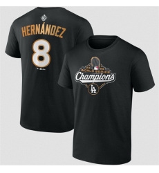 Men Los Angeles Dodgers 8 Enrique Hernandez Black 2025 World Series Champions Name  26 Number T Shirt